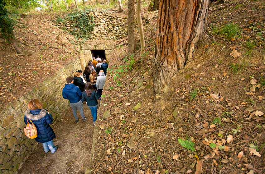 Persone in fila lungo il Tumulo nel parco archeologico del Sodo