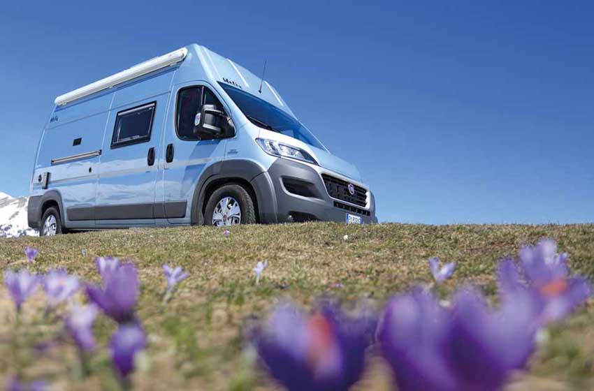 camper con fiori lavanda