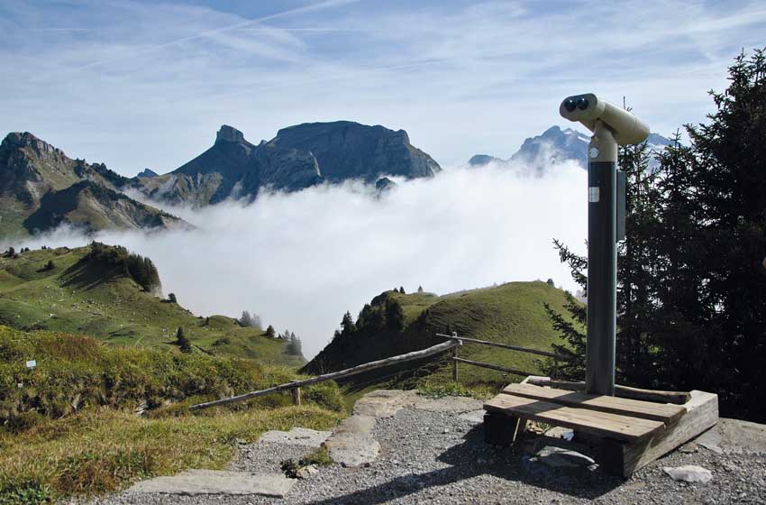 Svizzera-Oberland Bernese-Alpengarten-binocolo-nebbia-montagna