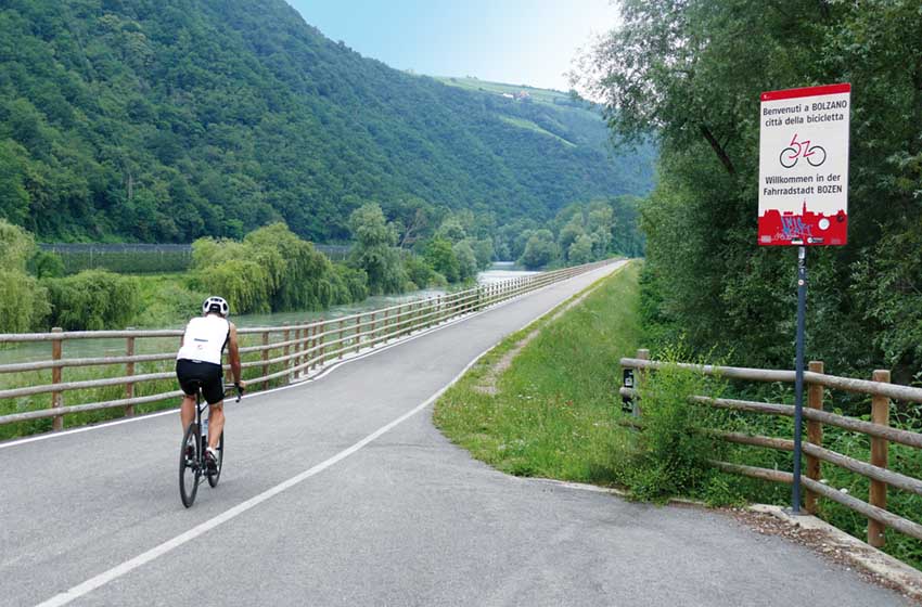 cyclist on the Adige cycle path