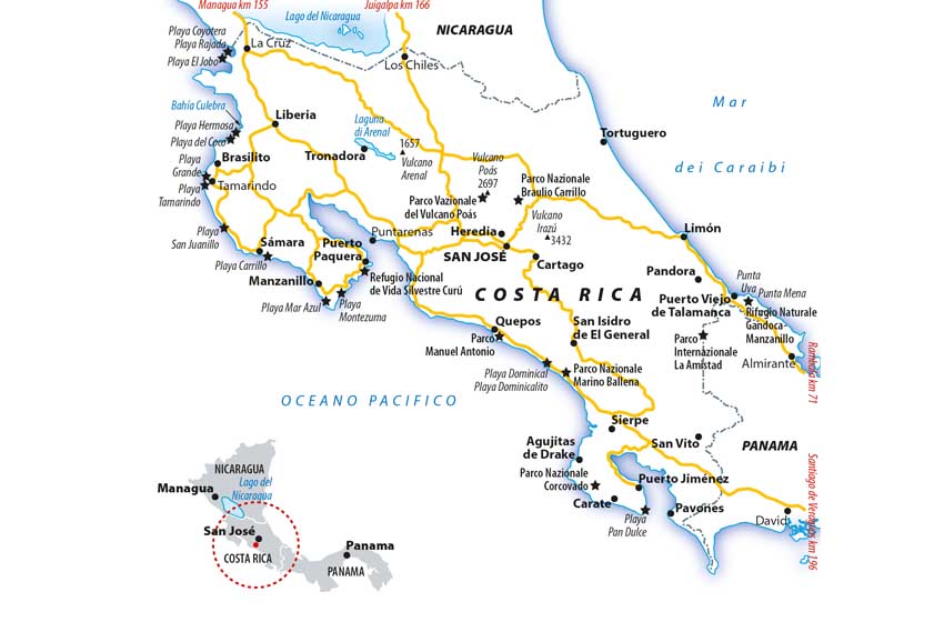 Cartina viaggio in camper in Costa Rica