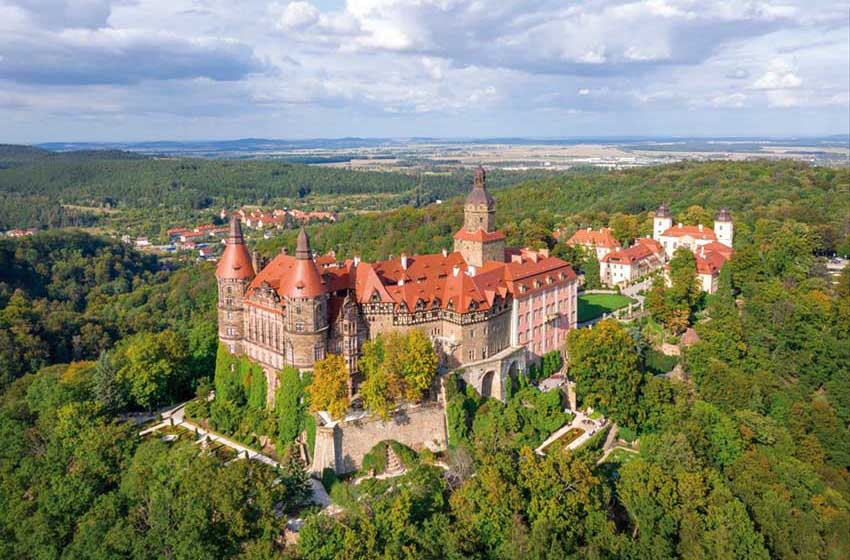 Aerial view of Ksiaz castle near Walbrzych, Silesia, Poland