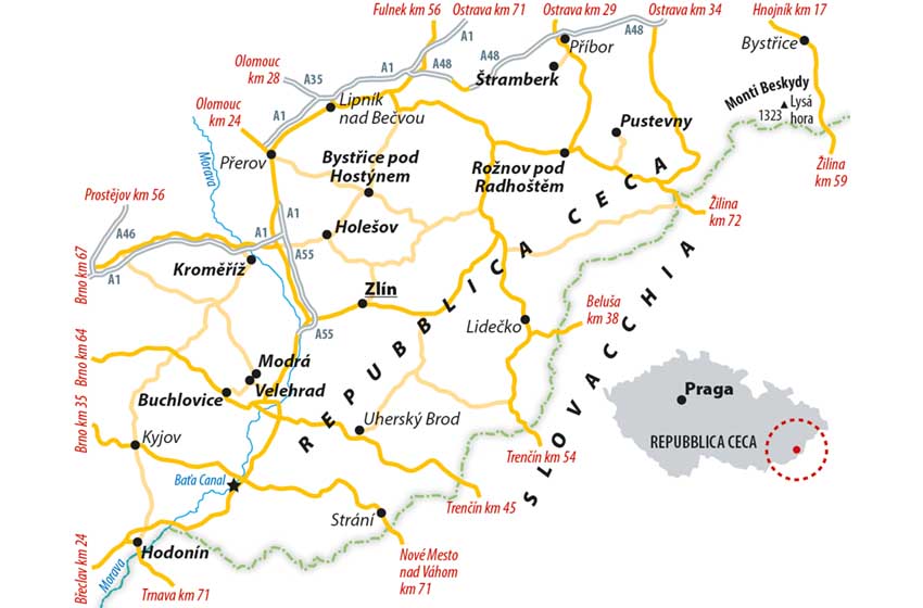 Repubblica Ceca-Regione di Zlin-mappa