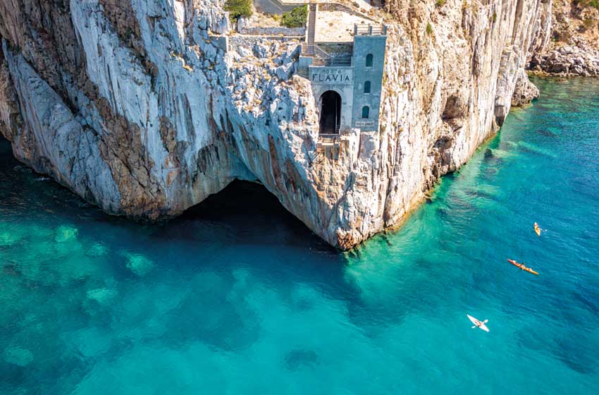 Sardinia-Sulcis Iglesiente-Porto Flavia from above-sea and rock