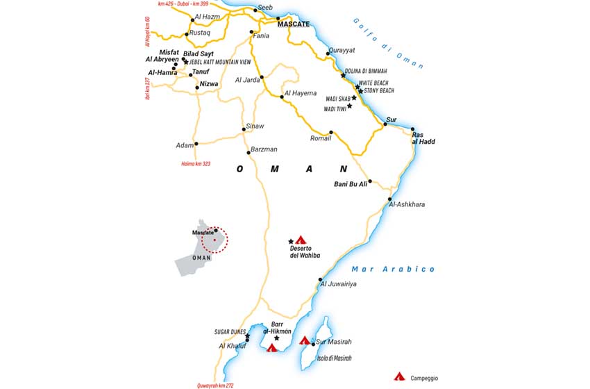 Oman-mappa-itinerario da Muscat a Masirah