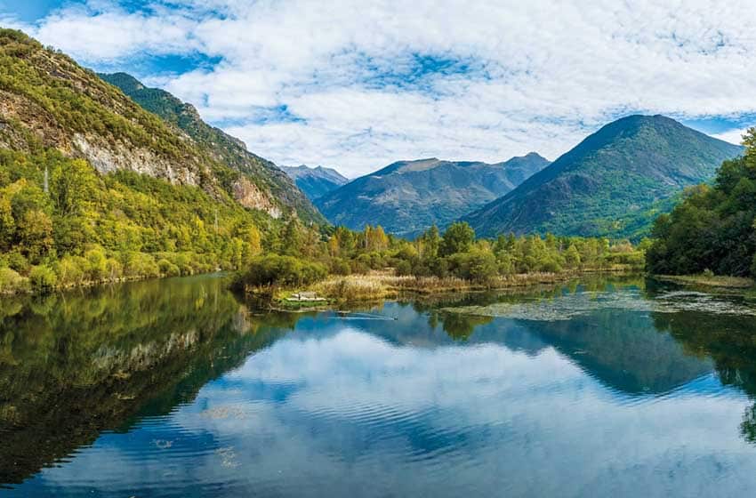 Panoramic view of the Cardet Reservoir, located in the Vall de Boi next to the town of Barruela, Lleida Catalonia Spain