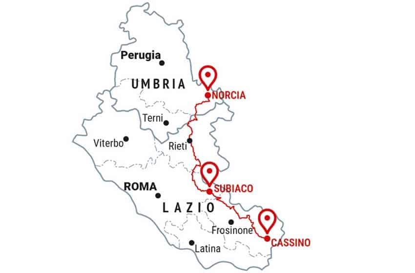 20260701-Umbria-Lazio-Cammino di San Benedetto-tappe-mappa